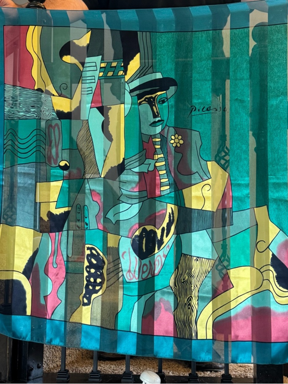 Picasso Style Abstract Scarf Teal Large Square Cubist Art Print Retro‎ Chic